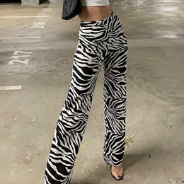 Autumn 2021 Zebra Striped Print Palazzo Pants Push Up Mujer High Waist Pants Wide Leg Trousers Grunge Straight Slacks for Women Q0801