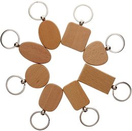 handmade wooden pendants Australia - Simple Style Wood Keychains Car Keyrings Round Square Heart Rectangle Shape Key Pendant DIY Wooden Keychain Handmade Gift Kimter-D274L FZ
