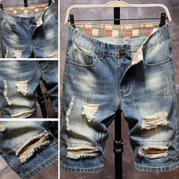 Re-season Pantaloncini di jeans sottili Jeans retrò da uomo Pantaloni alla moda Pantaloni dritti a cinque punte Pantaloni di alta qualità Uomo estivo