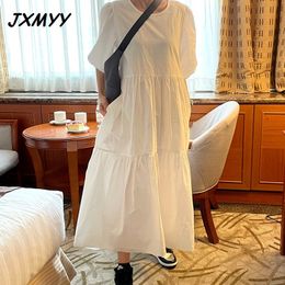 Women's loose cotton summer long puff sleeve casual black apricot spring dress JXMYY 210412