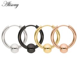 Alisouy Hoop Earring Stainless Steel Punk Men Earrings Ball Pendant Circle Ring Piercing Jewellery Christmas Gift & Huggie