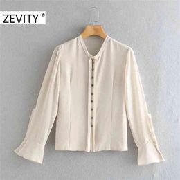 women fashion o neck long sleeve chiffon smock blouse office ladies breasted business shirts chic blusas tops LS7112 210420