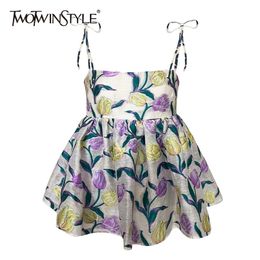 Floral Print Vests For Women Square Collar Sleeveless Lace Up Bowknot Elegant Camis Female Summer Fashion 210524