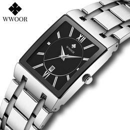 WWOOR Top Brand Luxury Square Mens Watches 30M Waterproof Date Clock Male Quartz Casual Sports Wrist Watch Men Montre Homme 210527