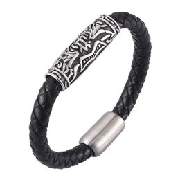 Charm Bracelets Trendy Leather Bracelet Men Stainless Steel Magnet & Bangles Handmade Jewellery BB0467