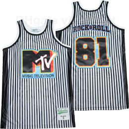 Men Basketball 81 Rock & Roll Music Teion MTV Jersey Stripe White Color Team Embroidery and Sewing Pure Cotton Breathable Sport Uniform Top Quality