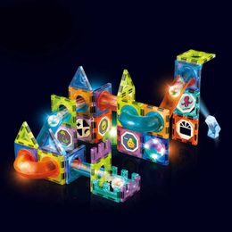 LED Flashing Light Magnetic Building Blocks Kits Kids Toys Magic Magnets Orbital Designer Bricks Construction Toys For Children Q0723