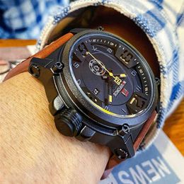 Herren Naviforce Top Luxury Brand Männer Leder Uhren Mann Analog Quarzuhr wasserdichte Sportarmee Militär Handgelenk Wache