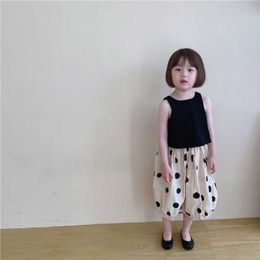 Girls summer cotton dot clothes sets Korean style cute loose sleeveless vest and skirts 2cs suit children outfits 210615