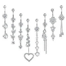 Zircon Belly Bar Stainless Steel Navel Ring Chain Tassel Pendant Pin Accessories Set 16pcs Lot Piercing Kit Girl Belly Bars Belly 230i