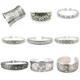 30style Vintage Gypsy Bangles Ethnic Zinc Alloy Boho Jewellery Antique Silver Colour Carved Statement Wide Cuff Bracelets for Women Q0719