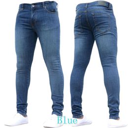 Mens Skinny Pure Colour Jeans Men Non Ripped Stretch Denim Pants Elastic Waist Big Size European Style Long Trouser