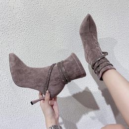 Dress Shoes 2021 Women's Spring Autumn Solid High Heels Ankle Boots For Women Pumps Khaki Fashion Short Ladies Sexy