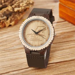 Wristwatches Gorben Men's Bamboo Wooden Watch Quartz Real Leather Strap Men Watches Dolphin Fasion Design Holiday Gifts