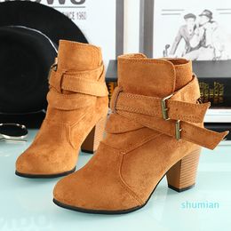 Autumn Winter Suede Leather Womens Ankle Boots Shoes Ladies Martin Boots High Heel Plus Big Size:35-42