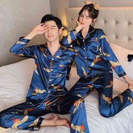 Luxury Pyjama Suit Satin Silk Pyjamas Sets Couple Sleepwear Pijama Lovers Night Suit Men & Women Casual Home Clothing Nightwear X0526
