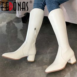 Winter est Knee High Boots Fashion Side Zipper Pointed Toe Shoes Woman Heels Wedding Slim Long 210528