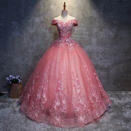 Classic Pink Quinceanera Dresses Off Shoulder Ball Gowns Appliques Lace Prom Party Evening Wear Sweet 16 Dress Vestidos 15 Years