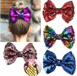 5 Inch Baby Girls Two Toned Reversible Sparkle Sequin Bow on Clips Mermaid Flip Bow Rainbow Bow Hair Bows Birthday