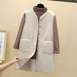 Autumn Long Vest Women Winter Thermal Waistcoat Warm Fleece Female Sleeveless Jacket Ladies s For 211120