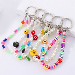 Boho Colourful Smiley Evil Eye Keychain Star Beads New Design Pearl Star Clay Key Holder Creative Bag Pendant Accessories Jewellery