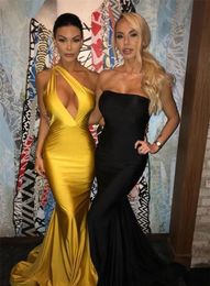 Sexy Simple Different Style Yellow Black Mermaid Prom Dress One Shoulder Backless Sweep Train Evening Gowns Formal Dresses Custom Made Robee De Soiree