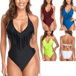 Conjunto Sexy 2XL Moda Feminina Franja Cor Sólida Fato de Banho Senhora Biquíni Feminino Biquini Menina Verão Praia Fato de Banho Três Pontos ZL0484