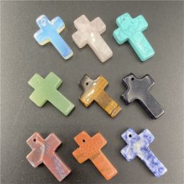 Factory Party Favor Color Stone Cross Gemstone Pendants Charm Quartz Charms Healling crystal for Necklace Earring Bracelet Jewelry Making