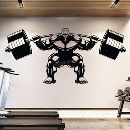 2022 ajustement mural Stickers muraux Gorilla Gym Decal Soufflement Fitness Motivation Muscle Brawn Brawn Barbell Sticker Décor Poster Sport B754
