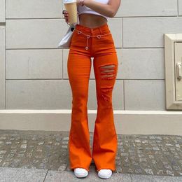 Women's Pants & Capris Flare Jeans Ladies Trend Ripped Torn Edge High Waist Hip Micro-European And American Thin Casual Trousers