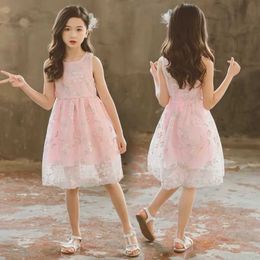 New Summer Dresses For Girls Sleeveless Lace Child Girls Dress Party Wedding Gown Kids Teenage Costume Clothes 6 8 10 12 14 Year Q0716