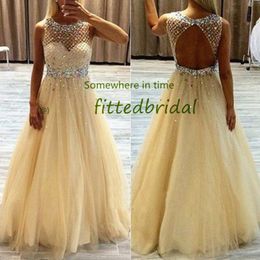 Glitter Exquisite Yellow Prom Dresses Sleeveless Formal Beaded Backless Evening Dress Robes De Mariée