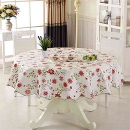 PVC Plastic Tablecloth Nordic Style Round Pastoral Flowers Pattern Oil-proof Waterproof Kitchen Table Cloth 210626