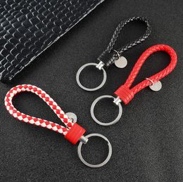 Mix Colour PU Leather Braided Woven Keychain Rope Rings Fit DIY Circle Pendant Key Chains Holder