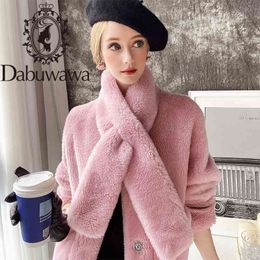 Dabuwawa Ladies Sheep Fur Coat Soft and Stylish Sweet Scarf Collar Thick Warm Solid Jacket Coat Women Autumn Winter DT1DFR032 210520