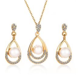 Charm Fashion Pearl Pendant Droplet Necklace Earrings Personality Elegant Bridal Jewellery Set Women