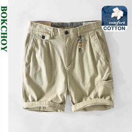 2021 Summer Spring New Men Solid Colour Cotton Casual Shorts Workwear Apricot Grey Big Pocket GA-T104 H1210