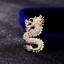 Pins, Brooches Vintage Chinese Style Shiny Zircon Inlaid Dragon Badge Brooch Pin Glamour Men's Party Prom Jewellery Accessories