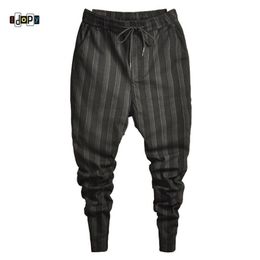Idopy Fashion Mens Trend Stretchy Harem Jeans Drawstring Comfy Striped Comfortable Cuffed Trousers Joggers For Male 210716