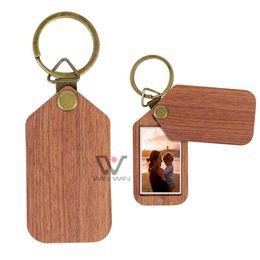 U&I Amazon Popular Promotion Souvenir Gift Custom Logo Portable Straps Leather Keychain Blank Wood Laser Engraving Keychains