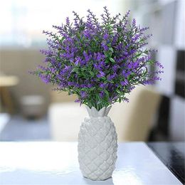 Decorative Flowers & Wreaths 8 Bundles/Pack Artificial Fake Lavender UV Resistant Shrubs Plants No Fade Faux Plastic Greenery For Home Decor