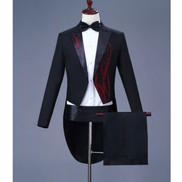 Men 2 Piece Wedding Suits Black One Button Diamond Suit Men Brand Slim Fit Mens Suits With Pants Party Stage Singer Costumes 4XL 210524