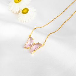 Ins Romantic Crystal Butterfly AAA Zircon Women Clavicle Chain Charm Wedding Pendant 14K Gold Plated ZB5 Jewelry