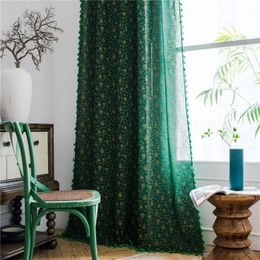 Curtain & Drapes Vintage Curtains Window Treatments Green Semi-shading Flowers Pure Striped Plain For Living Room Home-textile