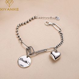 925 Sterling Silver Couple Bracelet English Letter Tag Heart Pendant Thai Hand Jewelry for Women Party Gift