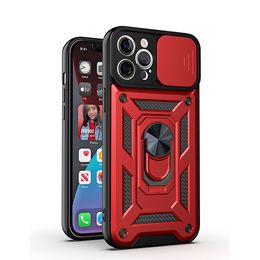 Phone cases 2 in 1 shockproof protection For iphone 14 pro max 13 12 11 8 plus with push pull camera close window car magnetic bracket ring protective cover