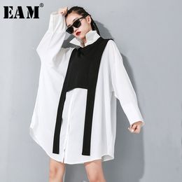 [EAM] Women Black Split Joint Big Size Two Piece Blouse New Lapel Long Sleeve Loose Fit Shirt Fashion Spring Autumn 1M889 210410