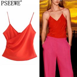 Top Woman Camisole Red Crop Women V Neck Thin Straps Sleeveless Corset Sexy Summer s Basic Tanks Camis 210519
