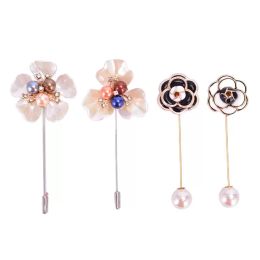 Pins, Brooches 1PCS Rose Flower Corsage Camellia Long Needle Pin Fashion Sweater Brooch For Women Shawl Shirt Collar Accessories