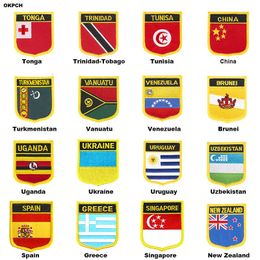 Shield Shape Flag Patches Spain Greece Singapore New Zealand Uruguay Uzbekistan